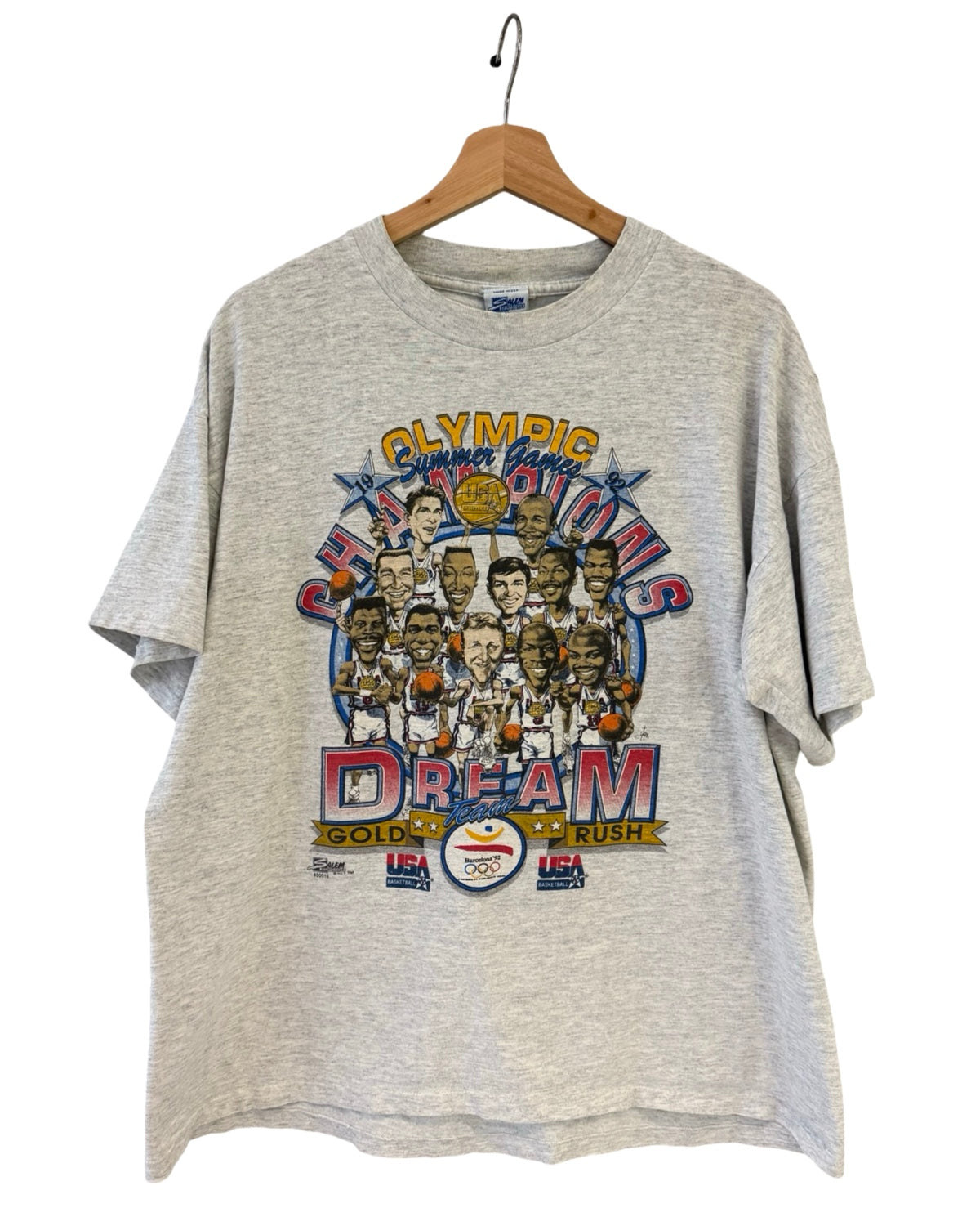 Vintage 1992 USA Olympics Barcelona Jordan Pippen Bird Dream Team Salem Basketball Tee
