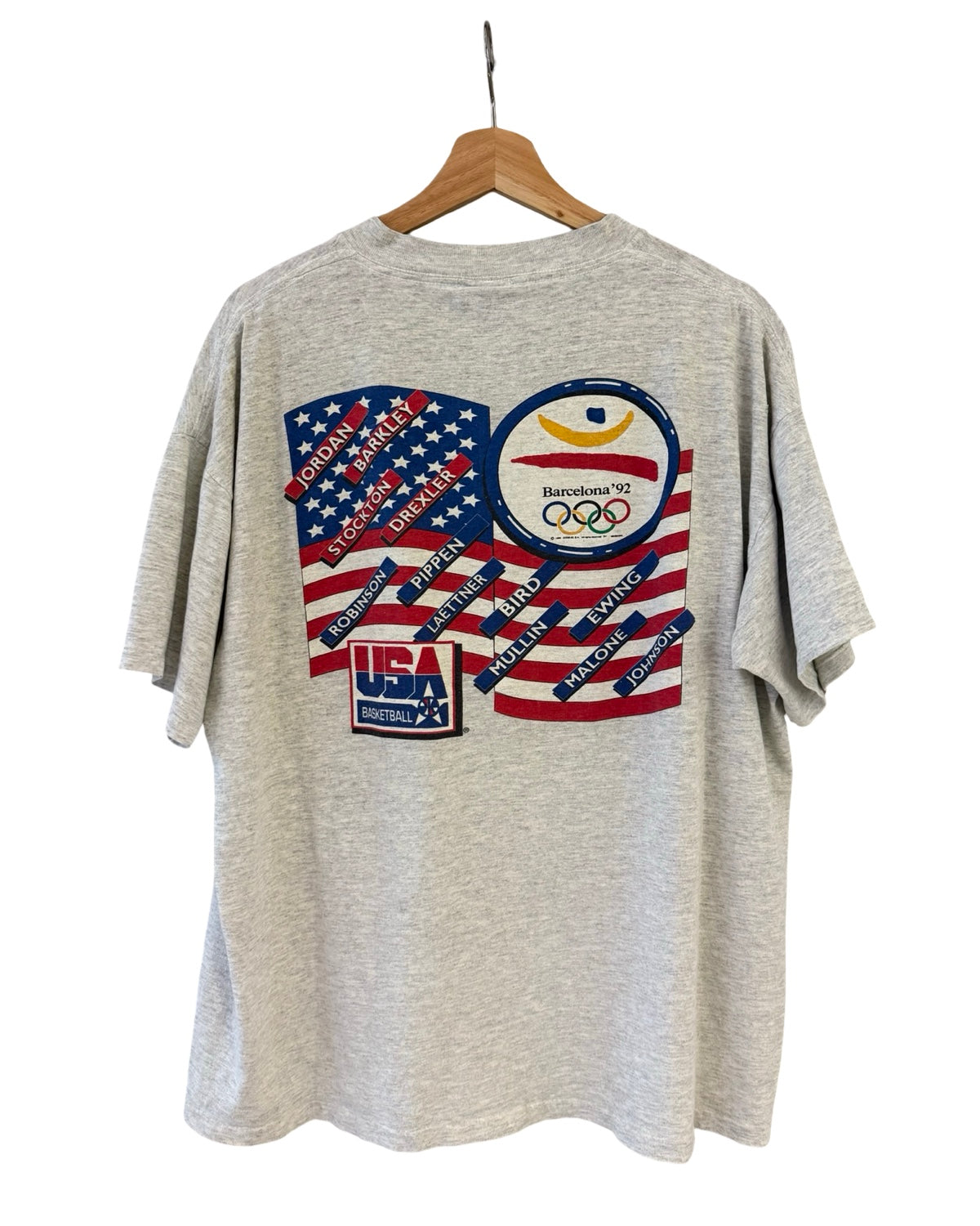 Vintage 1992 USA Olympics Barcelona Jordan Pippen Bird Dream Team Salem Basketball Tee