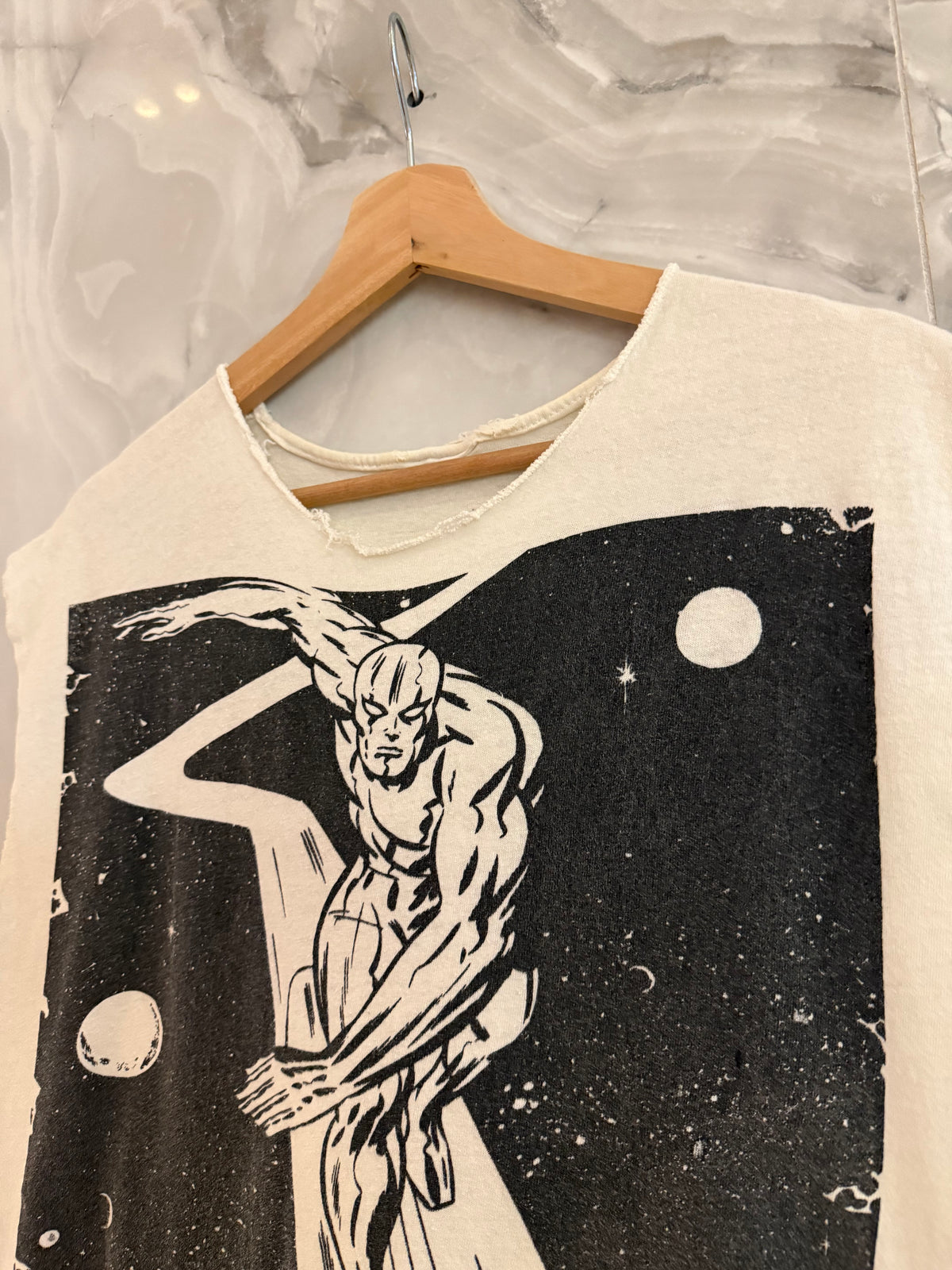 Vintage 80s The Silver Surfer Marvel Comics White Chopped Tee