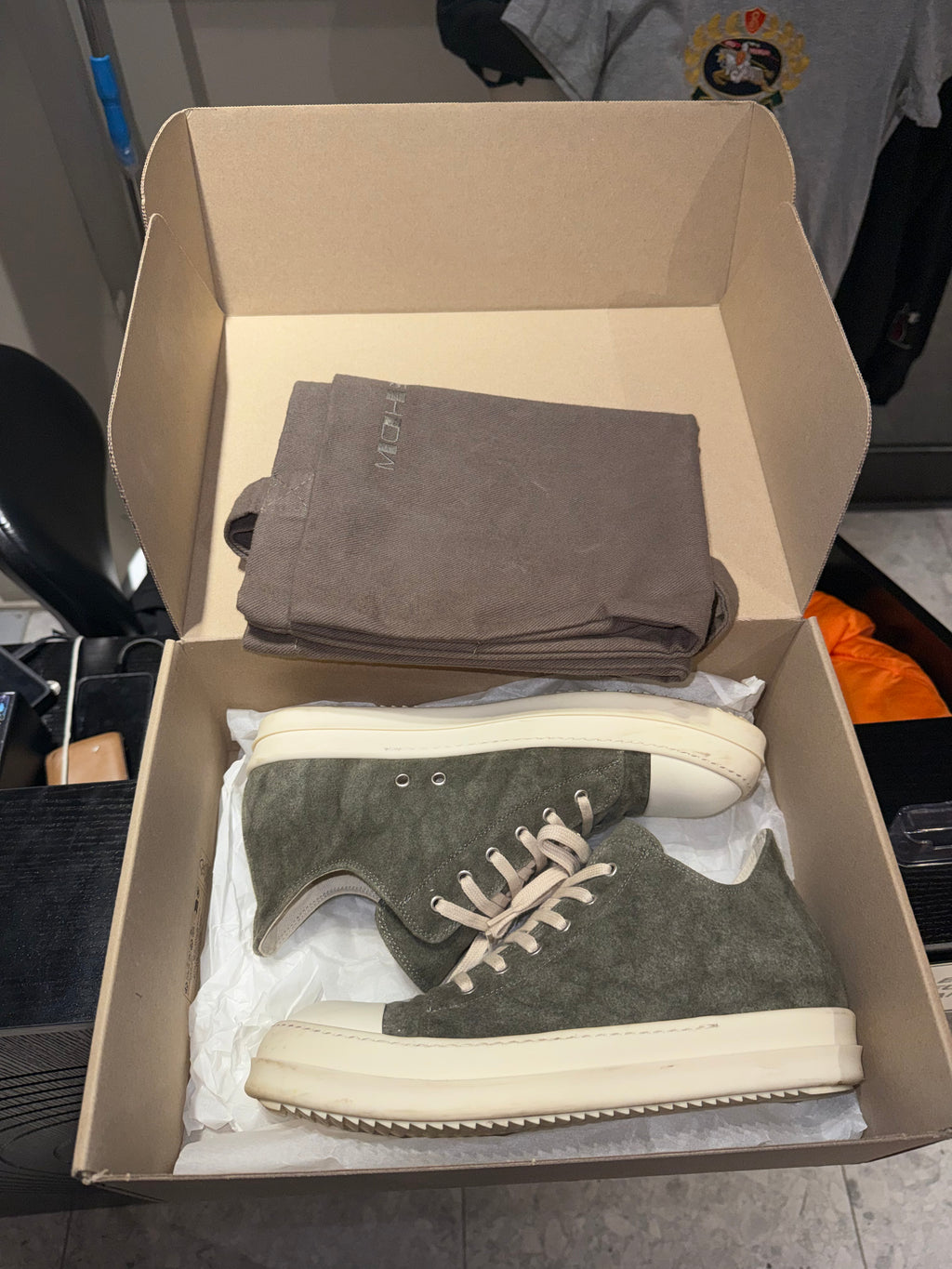 Rick Owens DRKSHDW Sage Milk Suede Low Sneakers Size 43 / 10